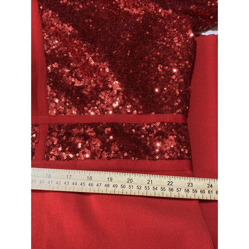 RED SEQUIN 24W‎ MIDI DRESS Evening Christmas Holiday Party - Picture 6 of 7